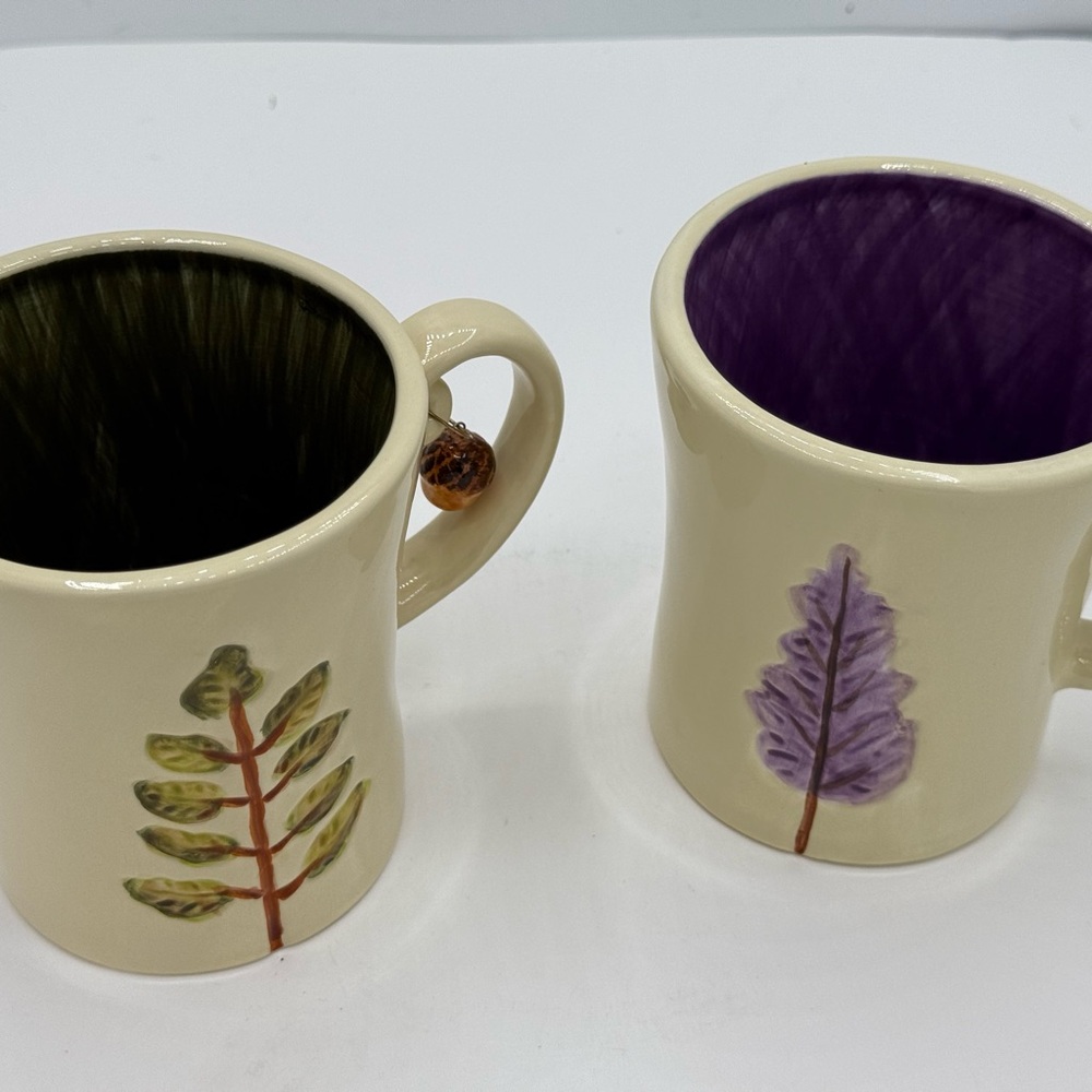 Starbucks Pine Tree & Purple Leaf 12 Fl oz Coffee Tea Ceramic Mugs Cups 2007